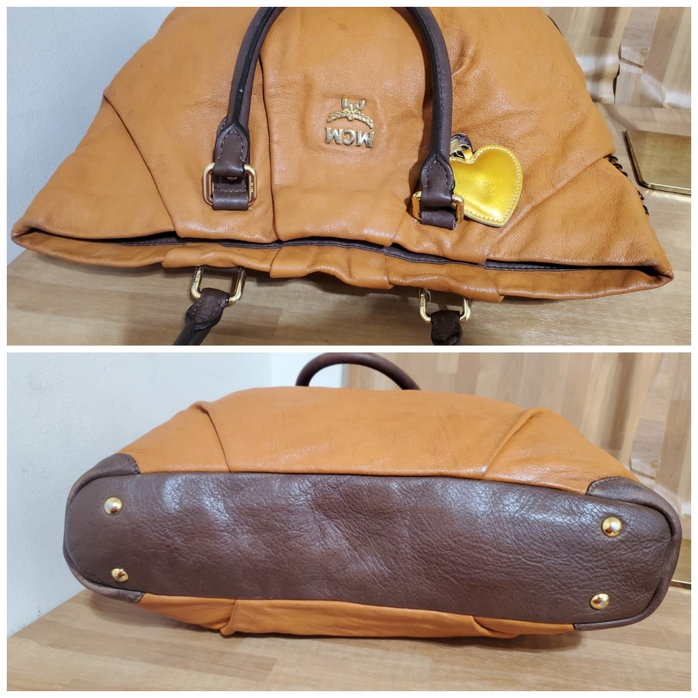 MCM Saddle/Dark Brown Heart charm Leather Medium Tote Bag w/ Gold Hardware - Picture 6 of 10